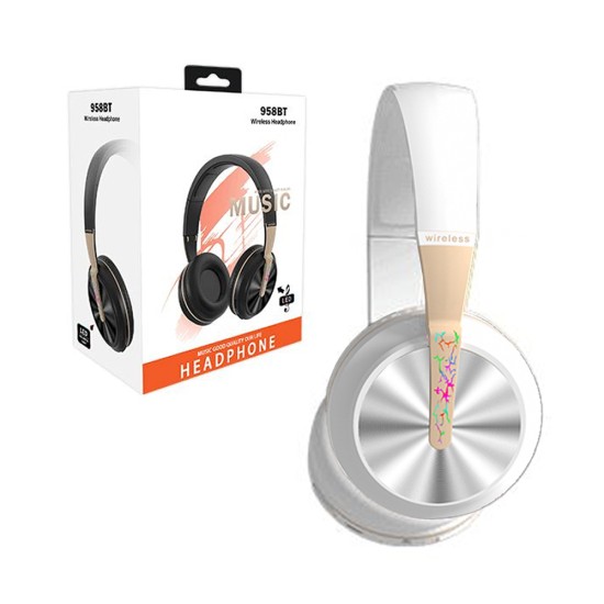 Wireless Hifi Stereo Headphones 958BT with LED White